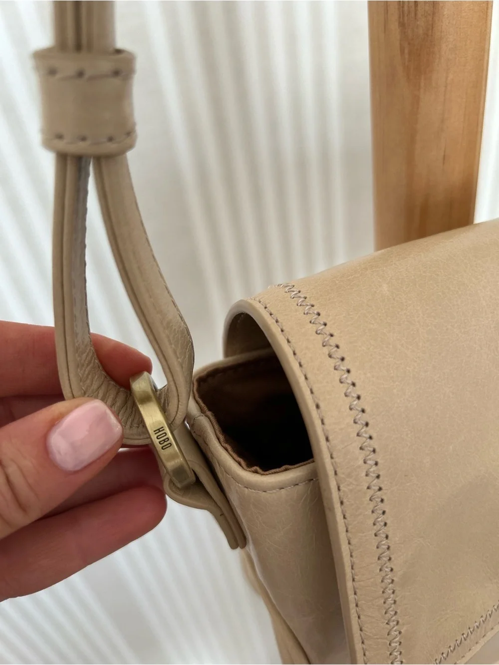 Hobo Crossbody Parchment Beige Genuine Leather Bag $258 MSRP